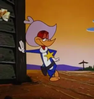 👮‍♂️ Woody Woodpecker การ์ตูน, นกหัวขวาน, คาวบอย, ดาว, หมวก telegram sticker