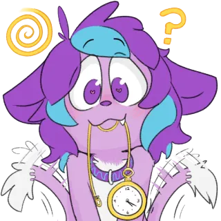 🍥 การ์ตูน, สีม่วง, สุนัข, ถูกสะกดจิต, เครื่องหมายคำถาม, น่ารัก telegram sticker