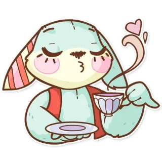 🍵 królik, herbata, słodki, zwierzę, kreskówka, kapryśny telegram sticker
