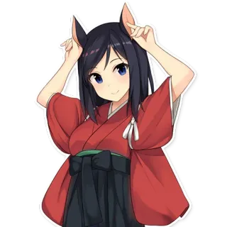 😺 Garota anime, Kemonomimi, Quimono, Fofa, Mangá, Vermelho, Cabelo preto telegram sticker