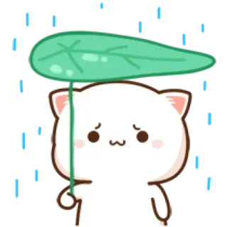 🥲 kucing, lucu, sedih, hujan, daun, kartun, kawaii, stiker telegram sticker
