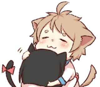 💜 Аниме, Кот, Каваий, Милый, Объятие, Животное, Мультфильм telegram sticker
