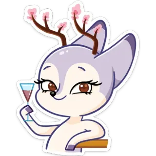 ☺️ Hirsch, Tier, Wein, Geweih, süß, Cartoon whatsapp sticker