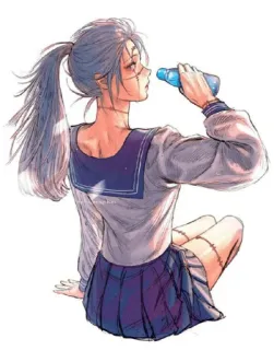 🔅 Anime, Écolière, Boisson, Bouteille telegram sticker