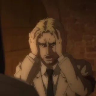 😨 Reiner Braun Attack on Titan animé, Reiner, L'Attaque des Titans, stressé, inquiet whatsapp sticker