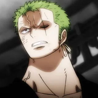 🧩 Zoro One Piece Anime, Spadaccino, Pirata, capelli verdi, cicatrice telegram sticker