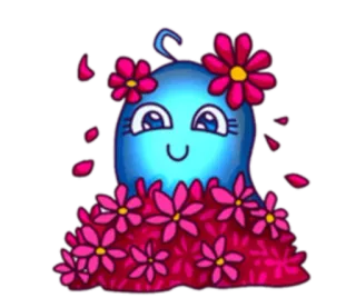 🌺 süß, kawaii, blau, blumen, rosa, fröhlich, cartoon whatsapp sticker