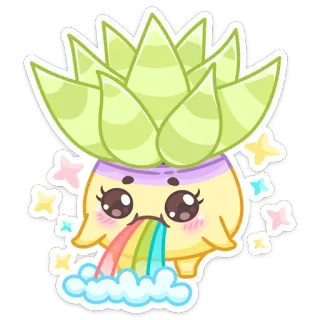 🤩 каваий, милый, растение, суккулент, радуга, рвота, наклейка whatsapp sticker