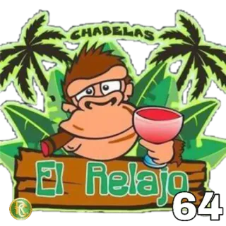 6️⃣ CHABELAS
El Relajo
64 tropical, mono, cigarro, vino, palmeras, relax telegram sticker