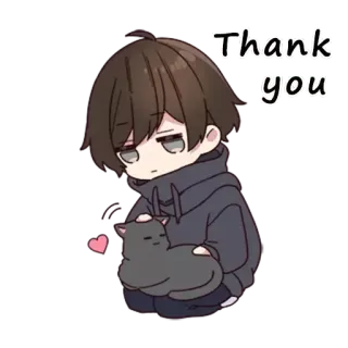 ♥️ Thank you anime, boy, cat, cute, thank you, chibi telegram sticker