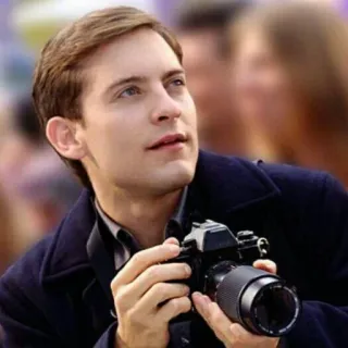 🕸 Peter Parker Spider-Man Peter Parker, Spider-Man, fotógrafo, câmera, Tobey Maguire whatsapp sticker