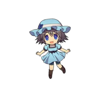 😀 anime, chibi, cartoon, cute, girl, blue, dress, hat telegram sticker