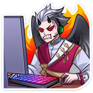 😤 gamer, demon, gaming, streaming, computer, keyboard, angry telegram sticker