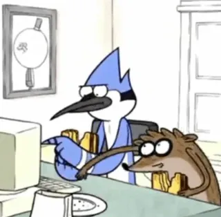 👾 Mordecai and Rigby Regular Show Regular Show, Mordecai, Rigby, Cartoon Network, Cartoon, Birds, Raccoon whatsapp sticker