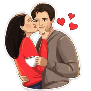 😘 amor, beso, pareja, romance, café, cariño whatsapp sticker