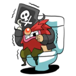 🚽 bajak laut, toilet, tengkorak, kartun, karakter, kaki kayu, tangan kait whatsapp sticker