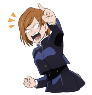 😠 Nobara Kugisaki Jujutsu Kaisen Anime, Manga, Enojado/a, Señalando, Uniforme escolar, Chica whatsapp sticker