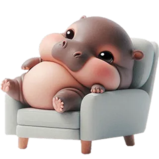 🥱 ippopotamo, carino, animale, cartone animato, seduto, sedia, arte digitale whatsapp sticker