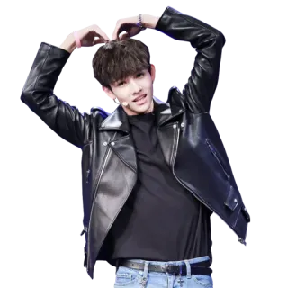 ❤️ k-pop, idol, asiatico, uomo, giacca di pelle, teenager, cantante, cuore, gesto telegram sticker