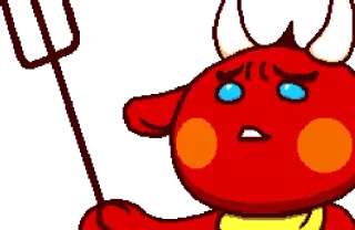 😣 devil, cartoon, pitchfork, red, character whatsapp sticker