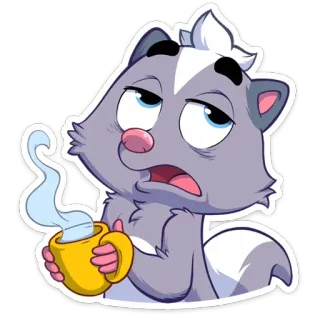 ☕️ puzzola, caffè, assonnato, cartone animato, carino, stanco telegram sticker