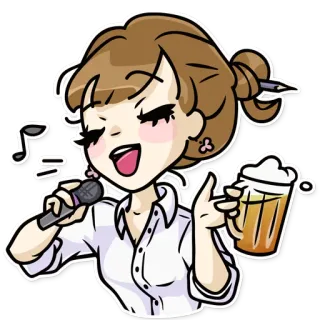 🍺 Караоке, Пение, Женщина, Пиво, Микрофон, Пить telegram sticker