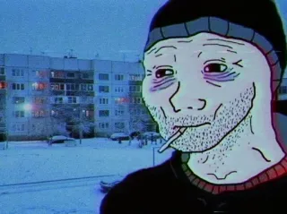 🙁 smutny, przygnębiony, papieros, zima, Wojak telegram sticker
