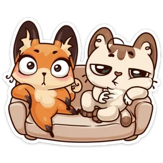 😯 animaux, dessin animé, chat, renard, autocollant telegram sticker