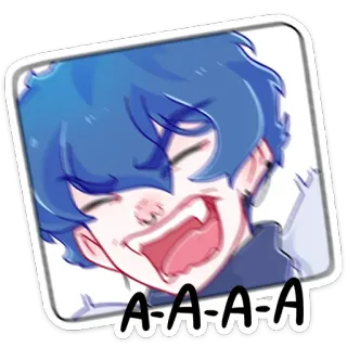 😡 A-A-A-A expressão, gritando, desenho animado, cabelo azul, estilo anime, chocado whatsapp sticker