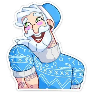 ☺️ การ์ตูน, ตัวละคร, ฤดูหนาว, คริสต์มาส, เสื้อสเวตเตอร์, เครา, มีความสุข telegram sticker