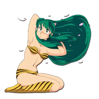 🌪 Lum Invader Urusei Yatsura อนิเมะ, ลามู, Urusei Yatsura, บิกินี, ผมสีเขียว, ตัวละคร telegram sticker
