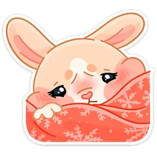 😔 스티커, 귀여운, 동물, 코기, 담요, 슬픈, 카와이, 겨울 telegram sticker