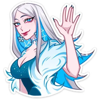 👋 lód, śnieg, zima, kobieta, płatek śniegu, kreskówka telegram sticker