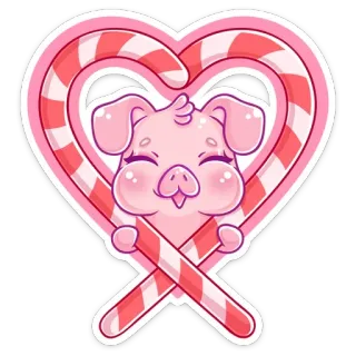 ❤️ cerdo, corazón, bastón de caramelo, lindo, dulce, animal, rosa telegram sticker