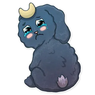 😢 เศร้า, ร้องไห้, กระต่าย, การ์ตูน, สัตว์, พระจันทร์ whatsapp sticker