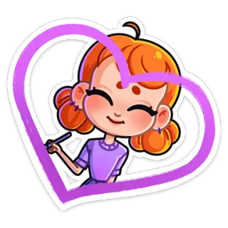 ❤️ cartoon, girl, drawing, heart, sticker, cute whatsapp sticker