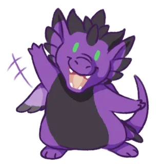 😃 dragon, dessin animé, mignon, violet, monstre, joyeux, salutation whatsapp sticker