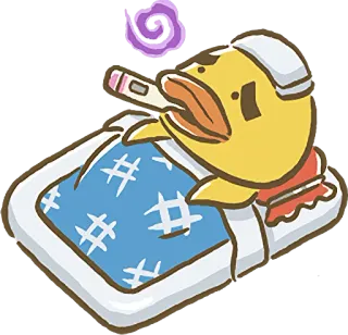 🤒 dibujo animado, enfermo, pez, cama, termómetro, enfermedad whatsapp sticker