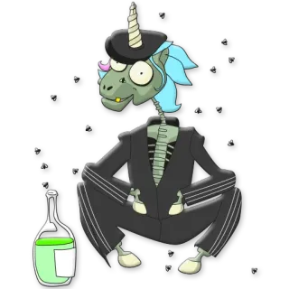 👽 unicorn, zombie, skeleton, alcohol, funny, cartoon, creature, monster whatsapp sticker