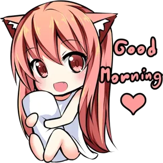 ☀ Good Morning Animé, Bonjour, Coeur, Mignon, Kawaii, Chibi telegram sticker