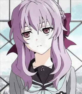 😐 Anime, Mädchen, Schuluniform, lila Haare telegram sticker