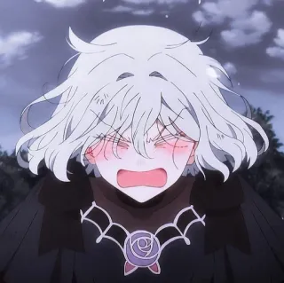 🤍 anime, character, expression, white hair, rose emblem whatsapp sticker