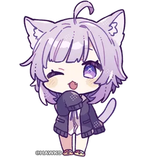 😉 HAWKS ragazza gatto, anime, chibi, carino, capelli viola, occhiolino whatsapp sticker
