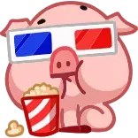 🍿 Schwein, Popcorn, 3D Brille, Film, Cartoon, Süß, Tier telegram sticker