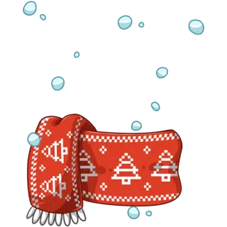 🎭 ผ้าพันคอ, ฤดูหนาว, คริสต์มาส, หิมะ, สีแดง, วันหยุด, เสื้อผ้า telegram sticker