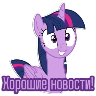 😁 Twilight Sparkle My Little Pony Хорошие новости! my little pony, twilight sparkle, pferd, pony, cartoon, aufkleber, gute nachrichten telegram sticker