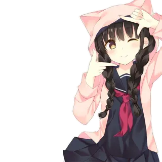 📷 anime, girl, cat ears, hoodie, cute, braids telegram sticker