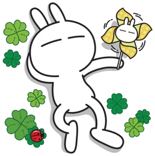 🍀 królik, koniczyna, wiatraczek, słodkie, kreskówka telegram sticker