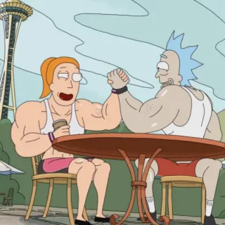 🛸 Rick Rick and Morty Cartoon, TV-Show, Erwachsenenanimation, Rick and Morty, Armdrücken, Space Needle telegram sticker