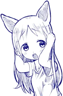😧 gadis anime, imut, kawaii, telinga kucing, kartun, sketsa, gambar telegram sticker
